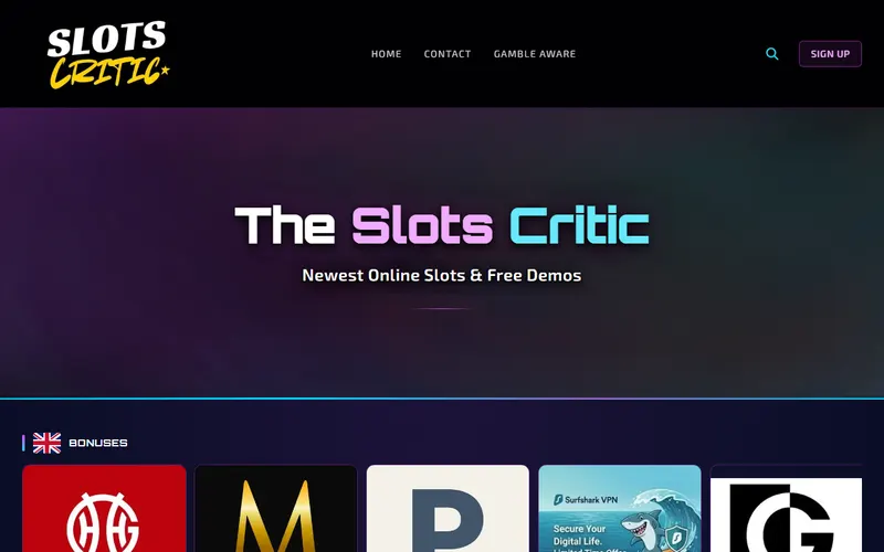 SlotsCritic homepage, built on CasinoAffiliateHost