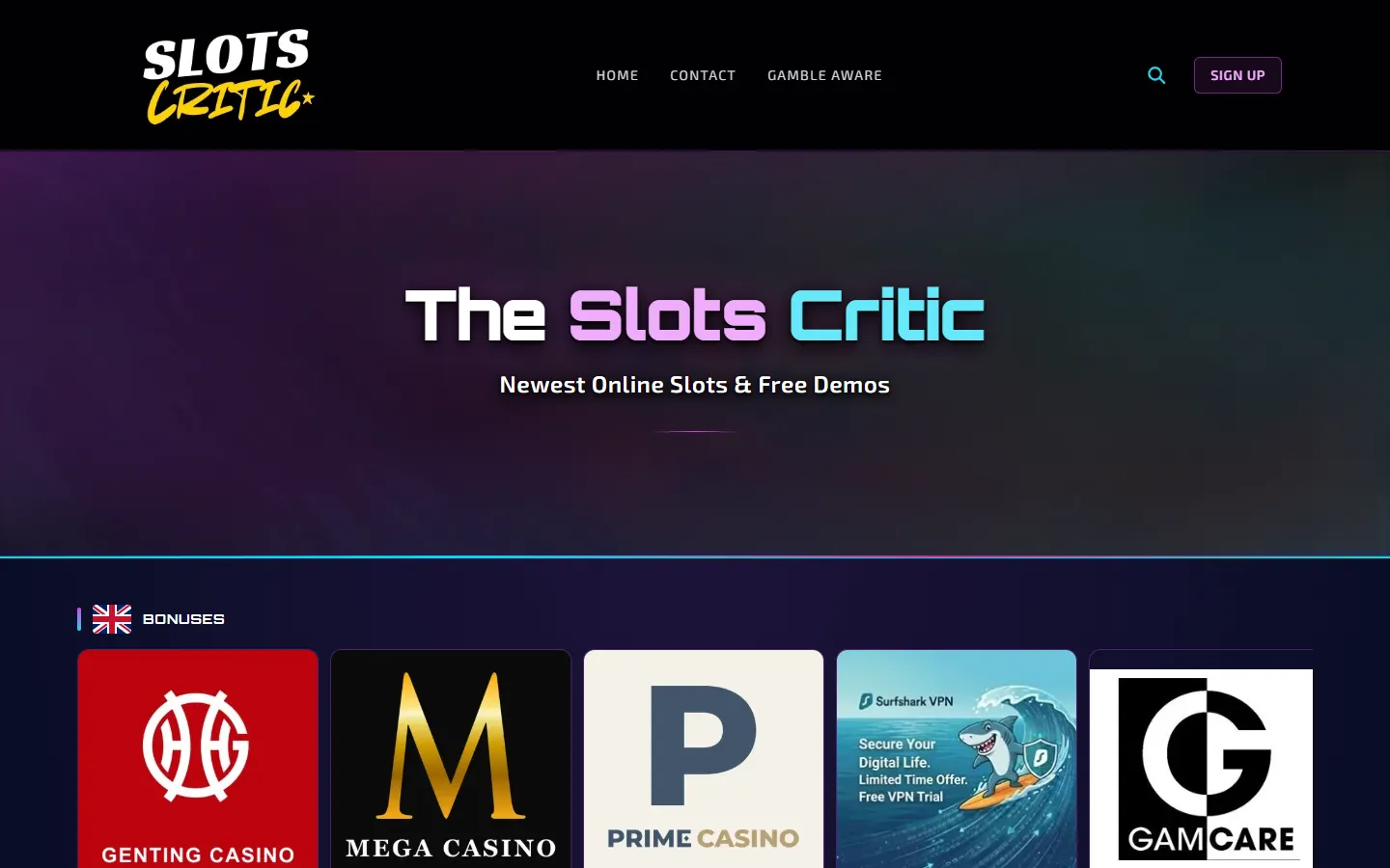 Casino & slots website template: the live demo on the Neon theme