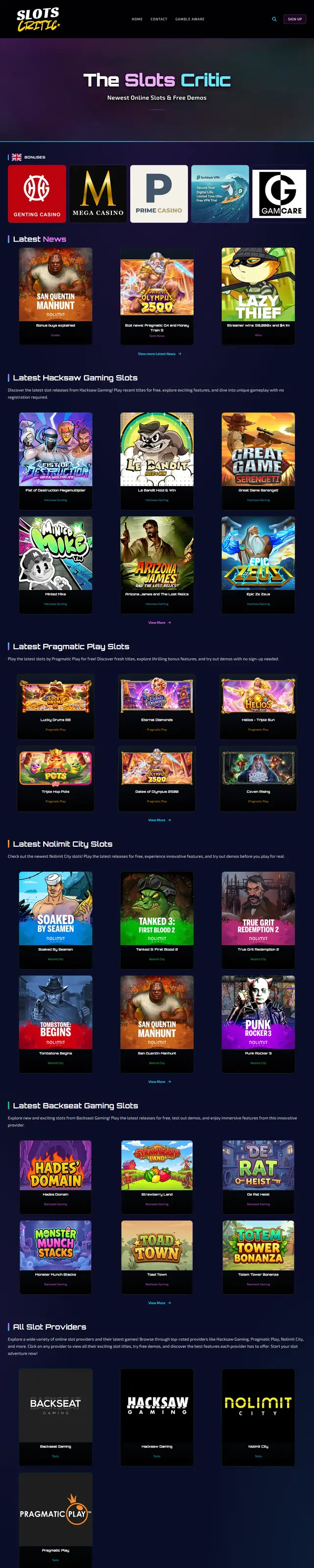 The casino & slots demo home page on the Neon theme