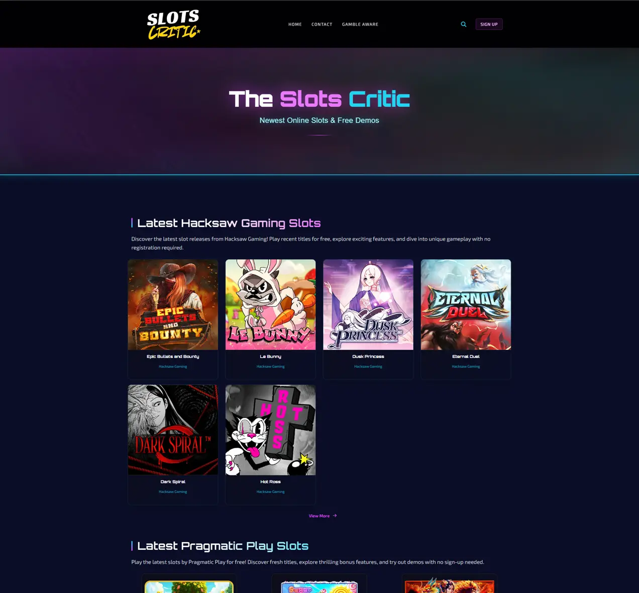 Neon theme casino affiliate site preview