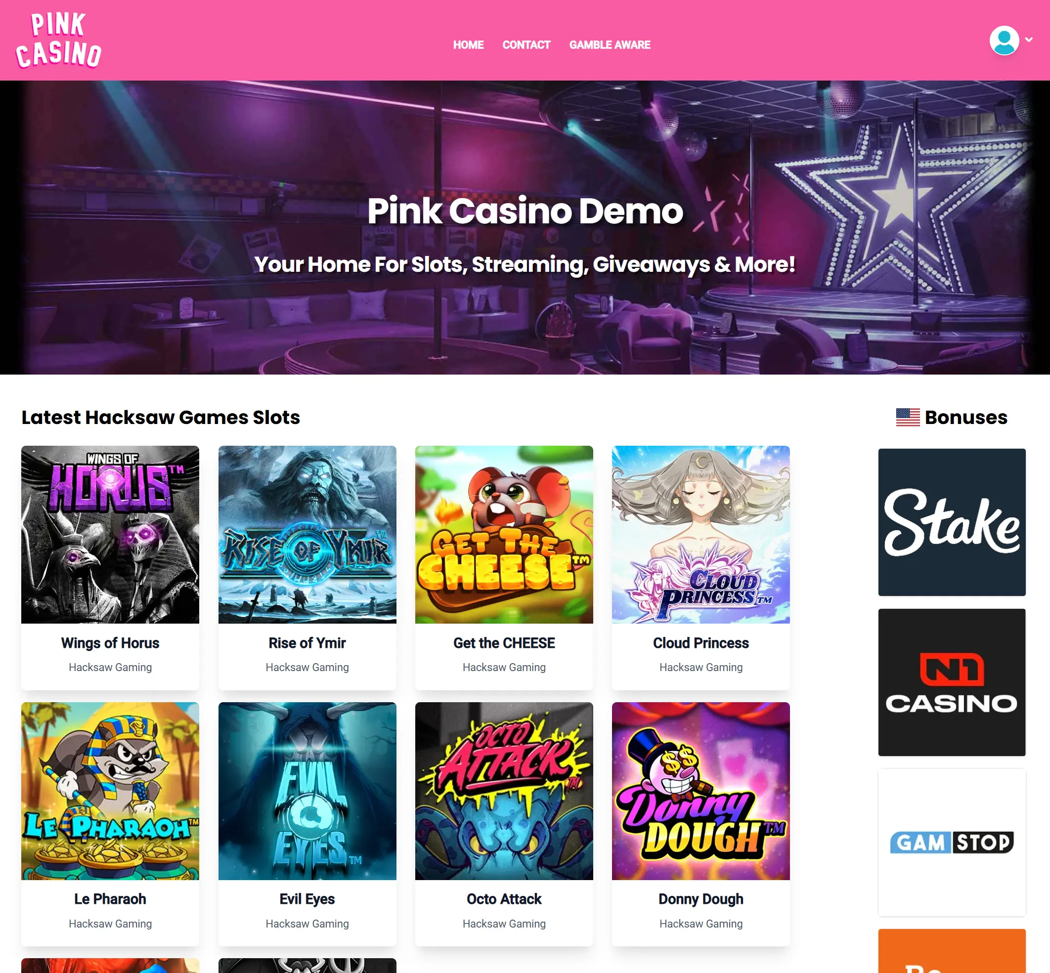 Basic theme preview (pink colour scheme)